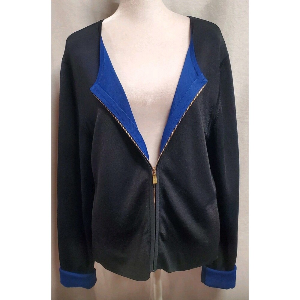 Jason Wu Black Blue Viscose Zip Cardigan Sweater Jacker M/L